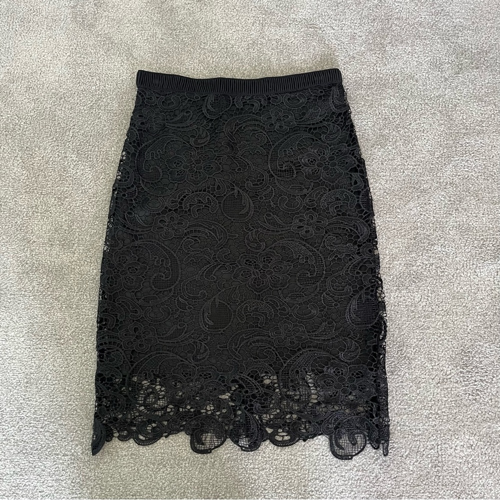 Vintage Forever 21 Black Lace Pencil Skirt with Gold Zipper Back Size Small XS